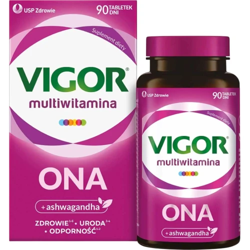  Vigor Multiwitamina Ona, 90 tabletek - Kompleks 23 składników, w tym ashwagandha, biotyna i cynk