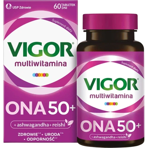 Vigor Multiwitamina Ona 50+, 60 tabletek - Zestaw witamin i minerałów z ashwagandhą i reishi