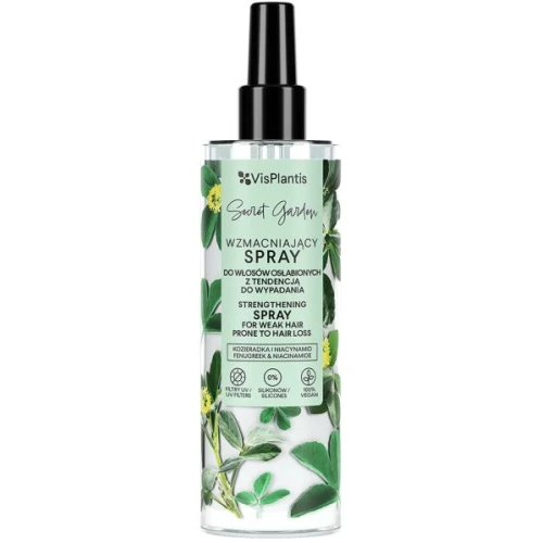 Vis Plantis Secret Garden Kozieradka Wzmacniający spray do włosów osłabionych, 200 ml - Lekka pielęgnacja bez spłukiwania, wzmocnienie i ochrona