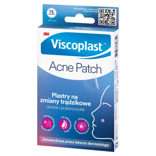 Viscoplast Acne Patch Plastry na zmiany trądzikowe, 15 sztuk - Hydrokoloidowe plastry na wypryski i niedoskonałości