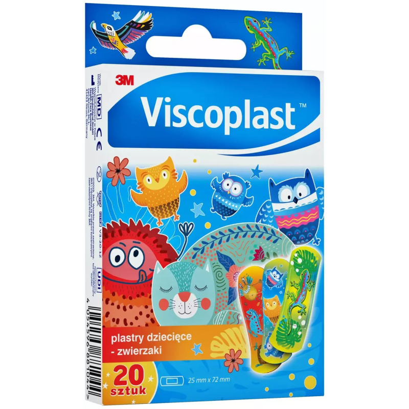 Viscoplast Zwierzaki, plastry dla dzieci, 20 sztuk - Delikatne dla skóry, wysoce przepuszczające powietrze