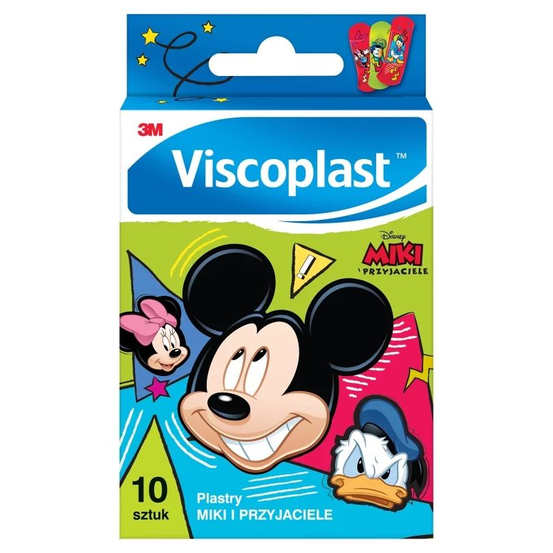 Viscoplast Miki i Przyjaciele, plastry dla dzieci, 10 sztuk - Delikatne dla skóry, wysoce przepuszczające powietrze
