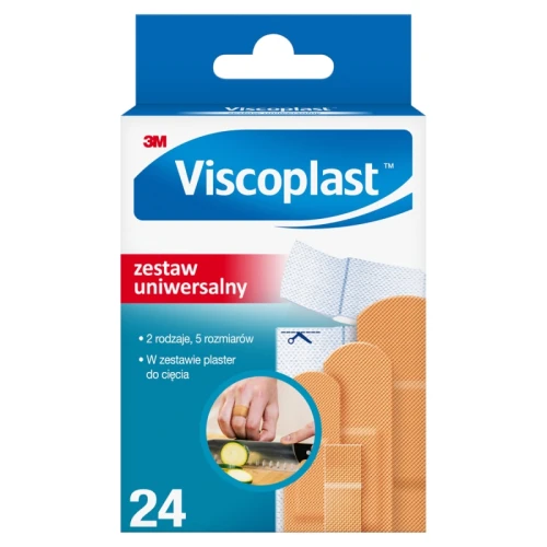 Viscoplast Zestaw Uniwersalny, plastry z opatrunkiem, 24 sztuki - Przepuszczające powietrze z chłonnym opatrunkiem nieprzywierającym do rany