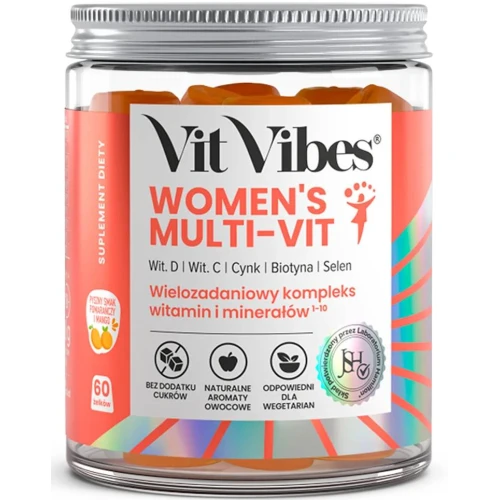 Vit Vibes Women's Multi-Vit,  o smaku pomarańczy i mango, 60 żelków -  Kompleks witamin i minerałów dla kobiet