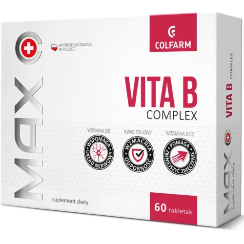 Colfarm Max Vita B Complex, 60 tabletek  - Kompleks witamin grupy B wspomaga funkcjonowanie układu nerwowego