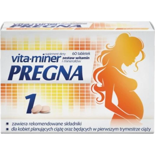 Vita-Miner Pregna 1, 60 tabletek - Dla kobiet planujących ciążę oraz będących w 1 trymestrze ciąży