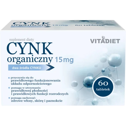 Vitadiet Cynk Organiczny 15 mg, 60 tabletek - Dwa źródła cynku