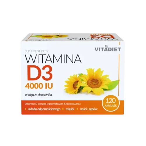 Vitadiet Witamina D3 4000 IU, 120 kapsułek - Witamina D3 w oleju ze słonecznika