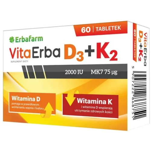 VitaErba D3 + K2, 60 tabletek - Dla zdrowia kości i wzmocnienia odporności