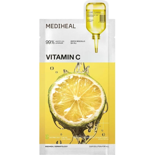 Mediheal Vitamin C Essential Mask Clear Toning Rozjaśniająco-Nawilżająca Maska w płachcie, 24 ml - Rozjaśnienie, wyrównanie kolorytu i intensywne nawilżenie skóry