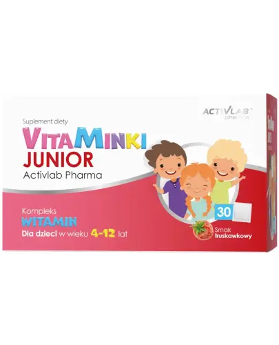 VitaMinki Junior, 30 saszetek o smaku truskawkowym - Suplement diety z witaminami