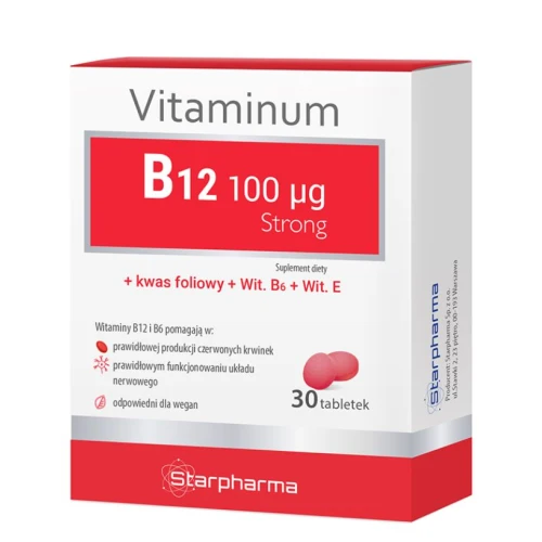 Vitaminum B12 100 µg Strong, 30 tabletek - Kompleks 3 witamin z grupy B wzbogacony o witaminę E