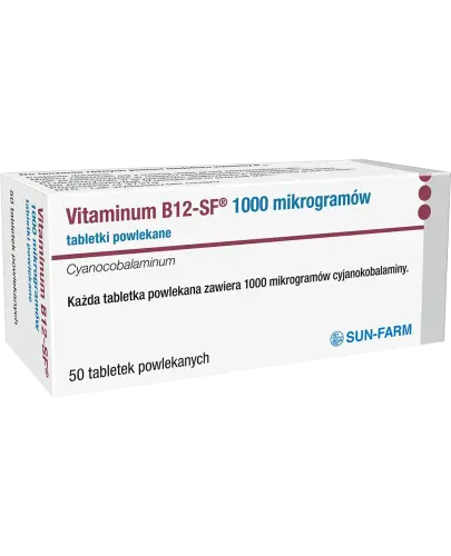 Vitaminum B12-SF, 50 tabletek powlekanych - Leczenie niedoborów witaminy B12 spowodowanych złym odżywianiem