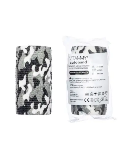 Vitammy Autoband Elastyczny bandaż kohezyjny moro 10 cm x 4,5 m, 1 sztuka - Dedykowany do mocowania opatrunków