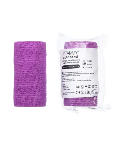 Vitammy Autoband Elastyczny bandaż kohezyjny fioletowy 10 cm x 4,5 m, 1 sztuka - Do mocowania opatrunków