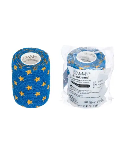 Vitammy Autoband Elastyczny bandaż kohezyjny gwiazdki 7,5 cm x 4,5 m, 1 sztuka - Stylowy wzór w gwiazdki, dla dzieci i dorosłych