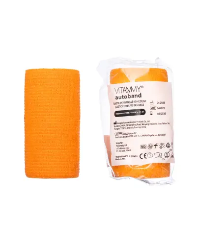 Vitammy Autoband Elastyczny bandaż kohezyjny pomarańczowy 10 cm x 4,5 m, 1 sztuka - Do mocowania opatrunków
