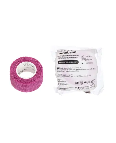 Vitammy Autoband Elastyczny bandaż kohezyjny różowy 2,5 cm x 4,5 m, 1 sztuka - Dedykowany do mocowania opatrunków