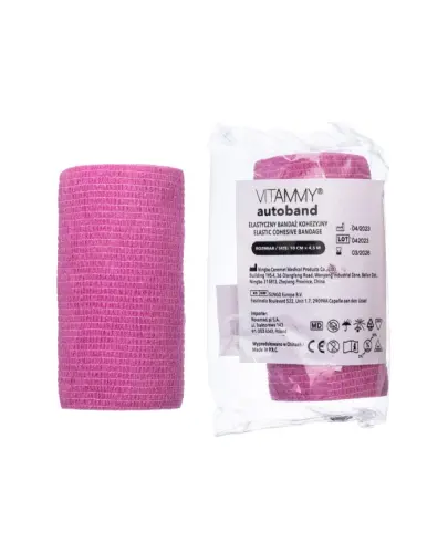 Vitammy Autoband Elastyczny bandaż kohezyjny różowy 10 cm x 4,5 m, 1 sztuka - Do mocowania opatrunków