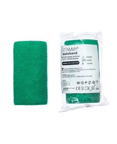 Vitammy Autoband Elastyczny bandaż kohezyjny zielony 10 cm x 4,5 m, 1 sztuka - Dedykowany do mocowania opatrunków