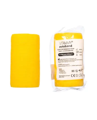 Vitammy Autoband Elastyczny bandaż kohezyjny żółty 10 cm x 4,5 m, 1 sztuka - Dedykowany do mocowania opatrunków