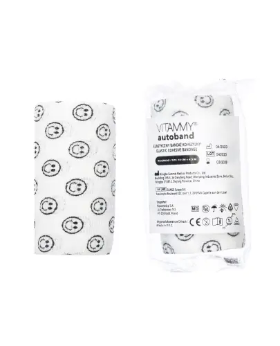 Vitammy Autoband Elastyczny bandaż kohezyjny białe buźki 10 cm x 4,5 m, 1 sztuka - Stabilizuje opatrunki, nie przykleja się do skóry ani odzieży