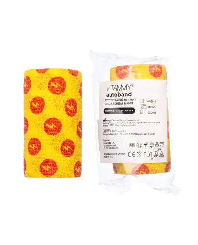 Vitammy Autoband Elastyczny bandaż kohezyjny błyskawice 10 cm x 4,5 m, 1 sztuka - Zapewnia stabilne naprężenie, nie luzuje się podczas ruchu