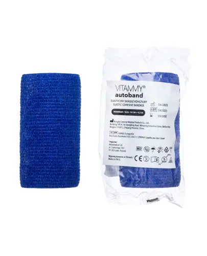 Vitammy Autoband Elastyczny bandaż kohezyjny niebieski 10 cm x 4,5 m, 1 sztuka - Do mocowania opatrunków
