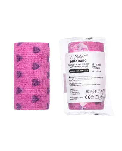 Vitammy Autoband Elastyczny bandaż kohezyjny serduszka fioletowe 10 cm x 4,5 m, 1 sztuka - Do mocowania opatrunków