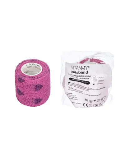Vitammy Autoband Elastyczny bandaż kohezyjny serduszka fioletowe 5 cm x 4,5 m, 1 sztuka - Adresowany do mocowania opatrunków