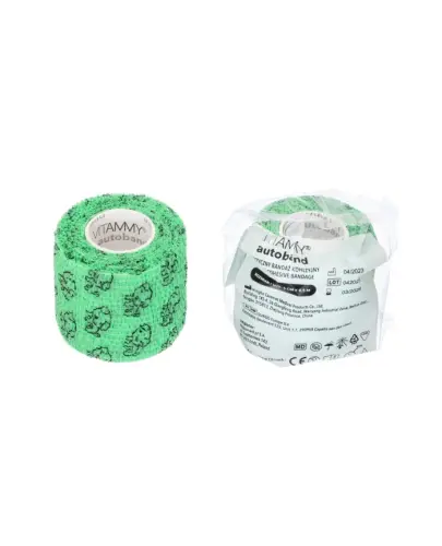 Vitammy Autoband Elastyczny bandaż kohezyjny zielone buźki 5 cm x 4,5 m, 1 sztuka - Przeznaczony do mocowania opatrunków