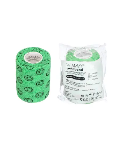 Vitammy Autoband Elastyczny bandaż kohezyjny zielone buźki 7,5 cm x 4,5 m, 1 sztuka - Dedykowany do mocowania opatrunków