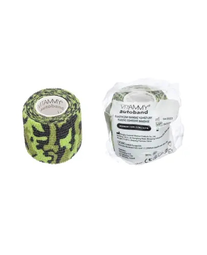Vitammy Autoband Elastyczny bandaż kohezyjny zielone moro 5 cm x 4,5 m, 1 sztuka - Przeznaczony do mocowania opatrunków