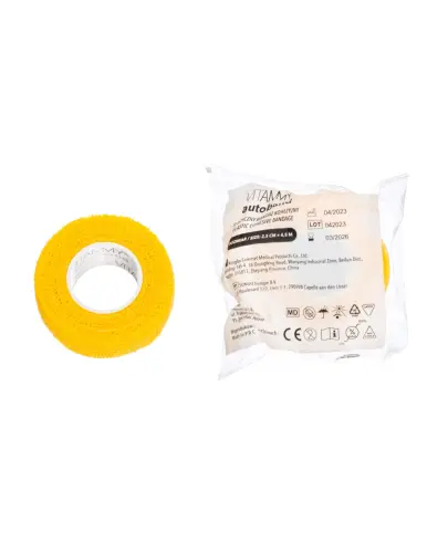 Vitammy Autoband Elastyczny bandaż kohezyjny żółty 2,5 cm x 4,5 m, 1 sztuka - Przeznaczony do opatrunków, opatrywania zwichnięć oraz złamań