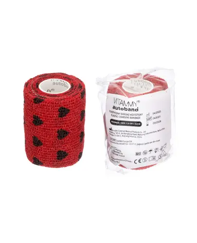 Vitammy Autoband Elastyczny bandaż kohezyjny serduszka czarne 7,5 cm x 4,5 m, 1 sztuka - Przeznaczony do mocowania opatrunków