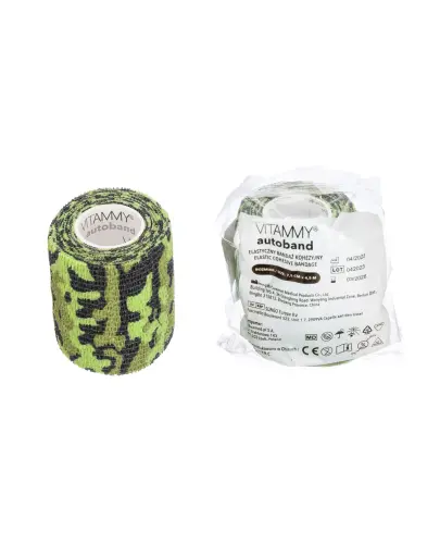 Vitammy Autoband Elastyczny bandaż kohezyjny zielone moro 7,5 cm x 4,5 m, 1 sztuka - Do mocowania opatrunków