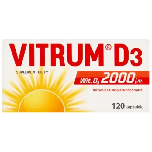 Vitrum D3 2000 j.m. 120 kapsułek - Witamina naturalnego pochodzenia rozpuszczona w oleju z krokosza barwierskiego 