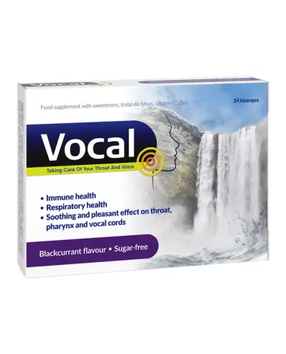 Vocal Taking Care Of Your Throat And Voice czarna porzeczka, 24 pastylki do ssania - Ze składnikami wspierającymi podrażnione gardło