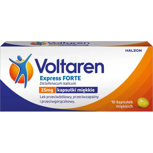 Voltaren Express Forte 25 mg, 10 kapsułek miękkich - Jedna kapsułka miękka zawiera 25 mg diklofenaku potasowego (Diclofenacum kalicum)