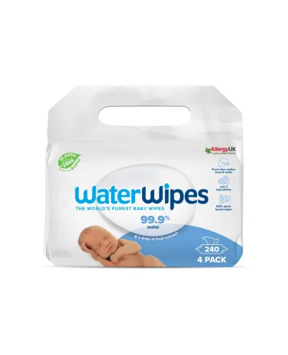 WaterWipes Bio Chusteczki nawilżane dla noworodków i niemowląt, 4 x 60 sztuk - Bez aromatów, siarczanów i barwników