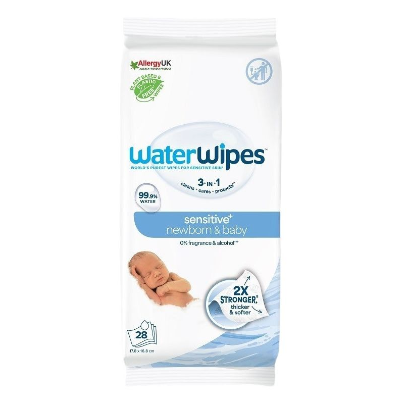 WaterWipes Bio chusteczki Nawilżane dla noworodków i niemowląt, 28 sztuk - Biodegradowalne chusteczki z 99,9% wody