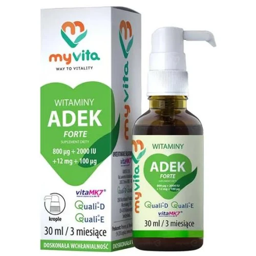 MyVita, Witaminy ADEK Forte, krople 30 ml - Witaminy A, D3, E i K2 MK-7 na bazie oliwy z oliwek