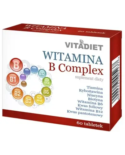 Vitadiet Witamina B Complex, 60 tabletek - Wygodne do połknięcia tabletki na uzupełnienie witamin z grupy B