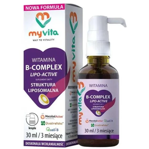 MyVita Naturalna Witamina B Complex Lipo–Active, krople 30 ml - Liposomalna formuła zapewnia maksymalne wchłanianie witamin B