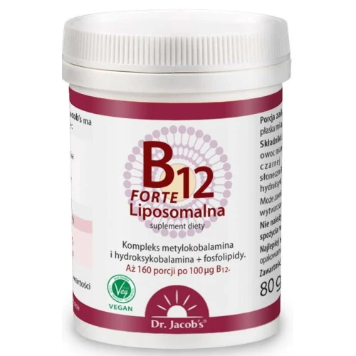 Dr. Jacob’s Witamina B12 Forte, liposomalna, proszek 80 g - Wsparcie prawidłowej pracy układu nerwowego