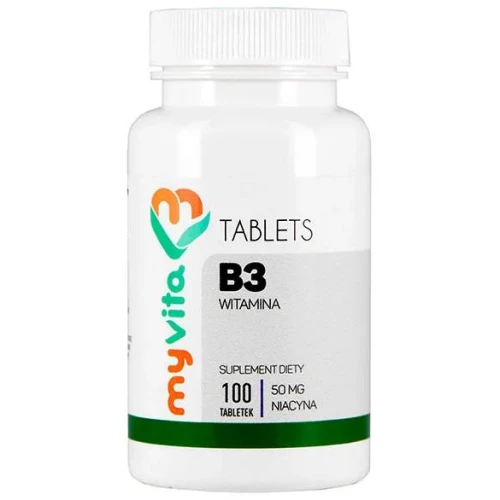 MyVita Witamina B3, niacyna 50 mg, 100 tabletek - Witamina PP – wsparcie funkcjonowaniu układu nerwowego
