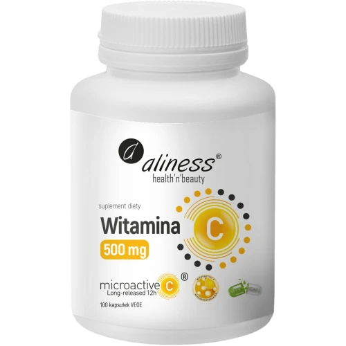 Aliness Witamina C 500 mg, microactive 12h, 100 kapsułek - Kwas L-askorbinowy o przedłużonym uwalnianianiu