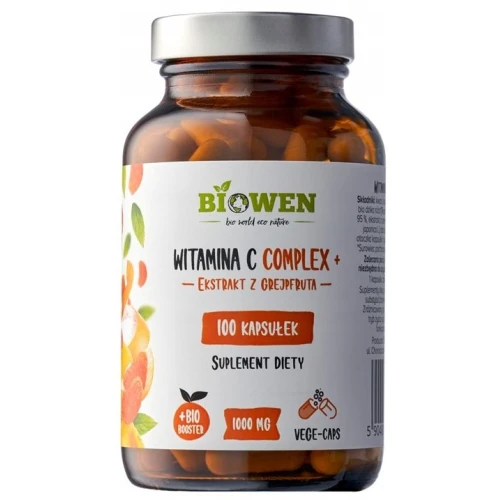 Biowen Witamina C Complex+, 100 kapsułek - Wysoka dawka witaminy C z dodatkiem ekstraktów roślinnych