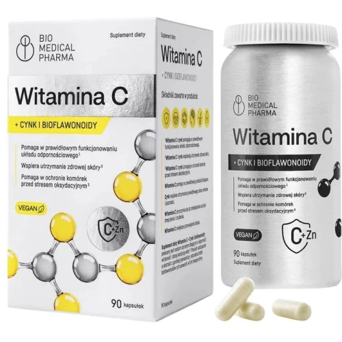 Bio Medical Pharma Witamina C + Cynk i Bioflawonoidy, 90 kapsułek - Wsparcie odporności i ochrona antyoksydacyjna