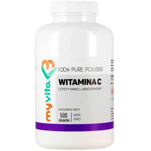 MyVita Witamina C 1000 mg, proszek 500 g - 100% czysty kwas L-askorbinowy – pomaga w produkcji kolagenu i wzmacnia odporność